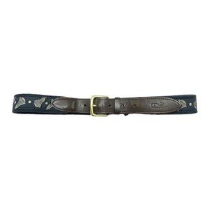 Vineyard Vines Canvas Club Belt Size 32 Lacrosse Racquet Navy Blue Tan